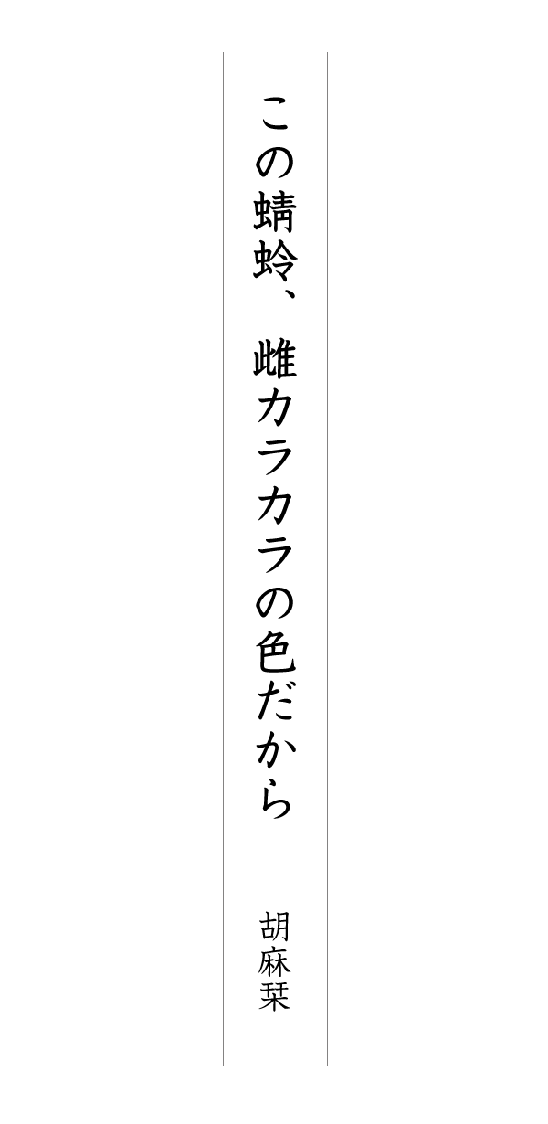 この蜻蛉、雌カラカラの色だから 胡麻栞