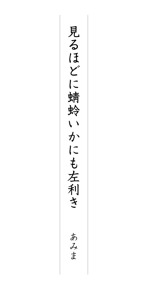 見るほどに蜻蛉いかにも左利き あみま